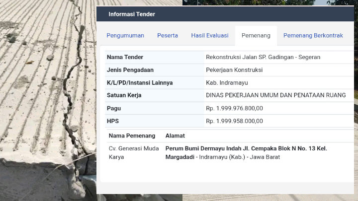 Jalan SP Gadingan-Segeran Viral Retak, Ternyata Proyek Rp1,9 Miliar Dimenangkan CV Generasi Muda Karya